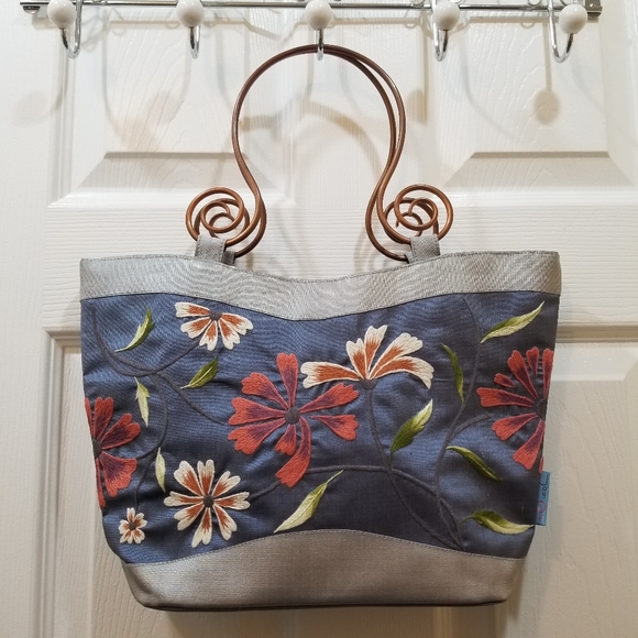Joy Oy Handbags - Joy Oy Blue 100% Silk Embroidered Handbag